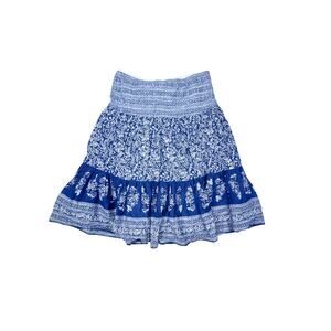 Chaps Denim Blue Boho Floral Tiered Cotton Skirt - Size 10